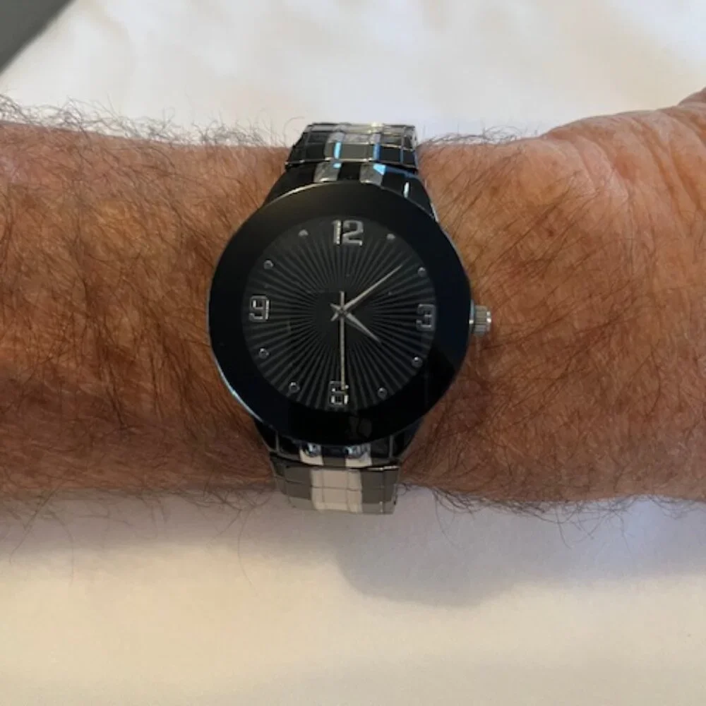 ACCUTIME | Watch Corp Black Dial Stretch Band Sporty-NEW Battery
